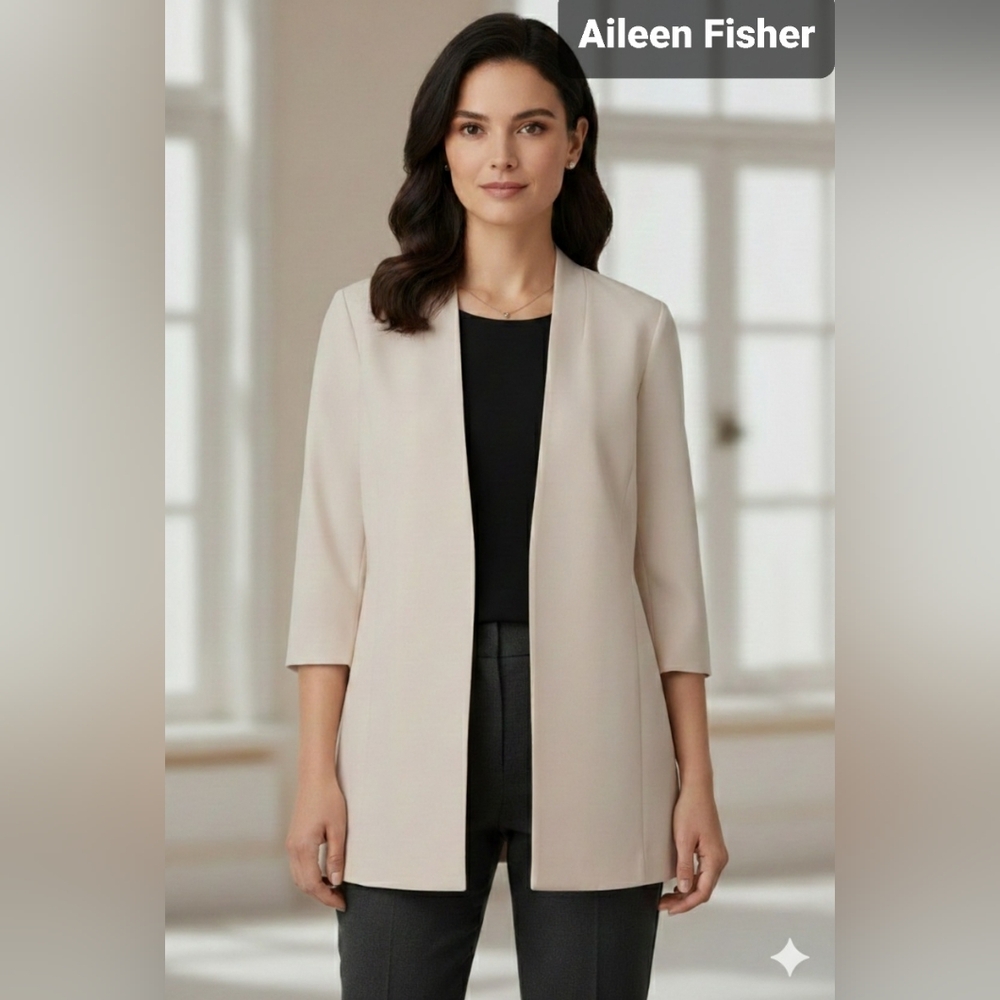 NWT $538 Eileen Fisher💝CLASSIC CREAM Blazer WITH FRONT POCKETS Sz PL